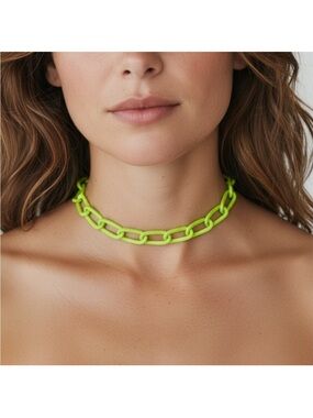 Neon Lime Chain Link Choker Necklace - Women Jewelry